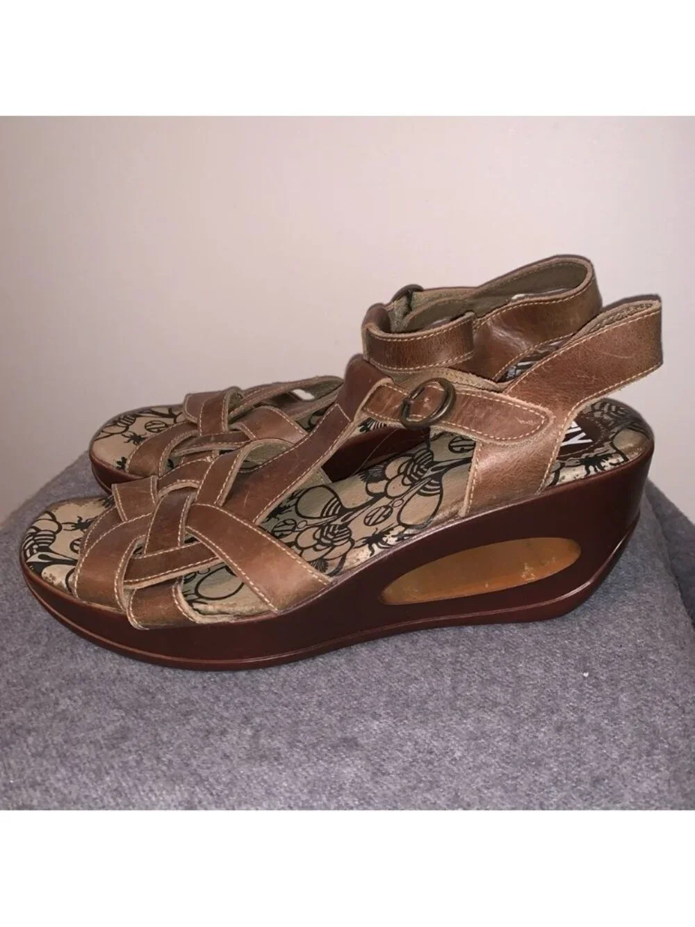 Fly London Wooden Wedge Leather Sandals Brown 40